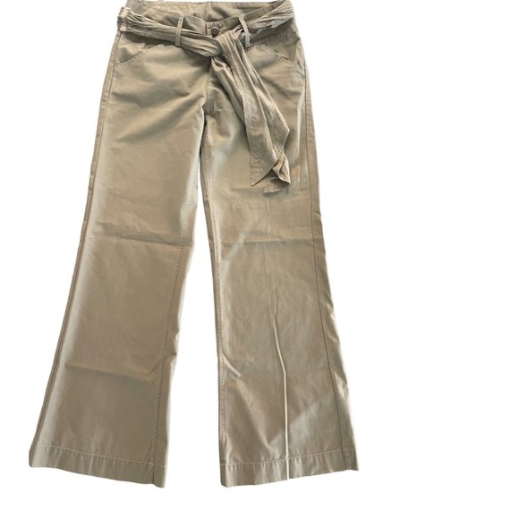 22 DECEMBER Pants - 22 Khaki Wide Leg Pants with Self-Tie Belt Size 8